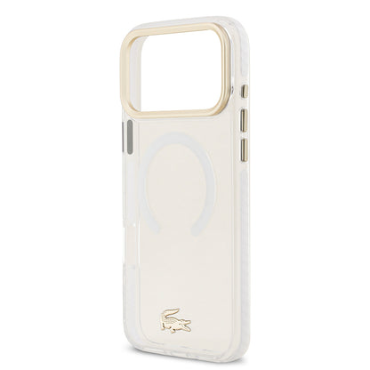 iPhone 17 Pro Max Kılıf Lacoste Orjinal Lisanslı M-safe Şarj Özellikli Gold Timsah Logolu Buzlu Kılıf