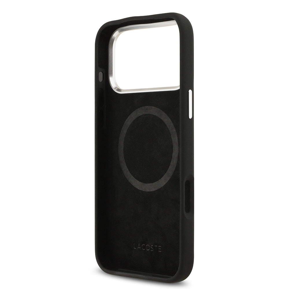 iPhone 17 Pro Max Kılıf Lacoste Orjinal Lisanslı M-safe Şarj Özellikli İkonik Logolu Metal Kamera Çerçeveli Silikon Kılıf