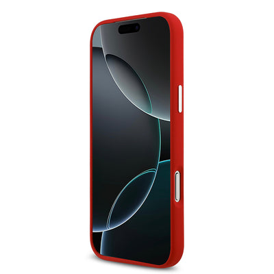 Apple iPhone 17 Pro Max Kılıf Lacoste Orjinal Lisanslı M-safe Şarj Özellikli İkonik Logolu Metal Kamera Çerçeveli Silikon Kapak Kırmızı