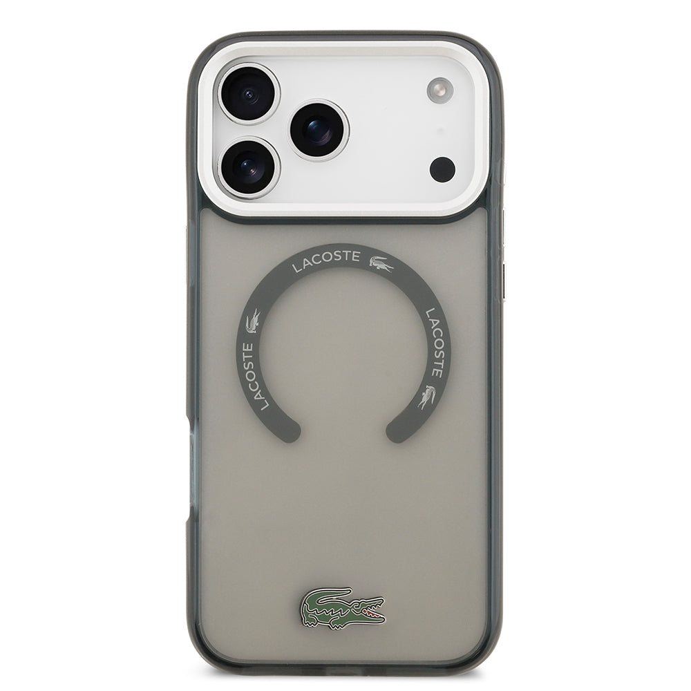 Apple iPhone 17 Pro Max Kılıf Lacoste Orjinal Lisanslı M-safe Şarj Özellikli İkonik Timsah Logolu Buzlu Kapak Beyaz