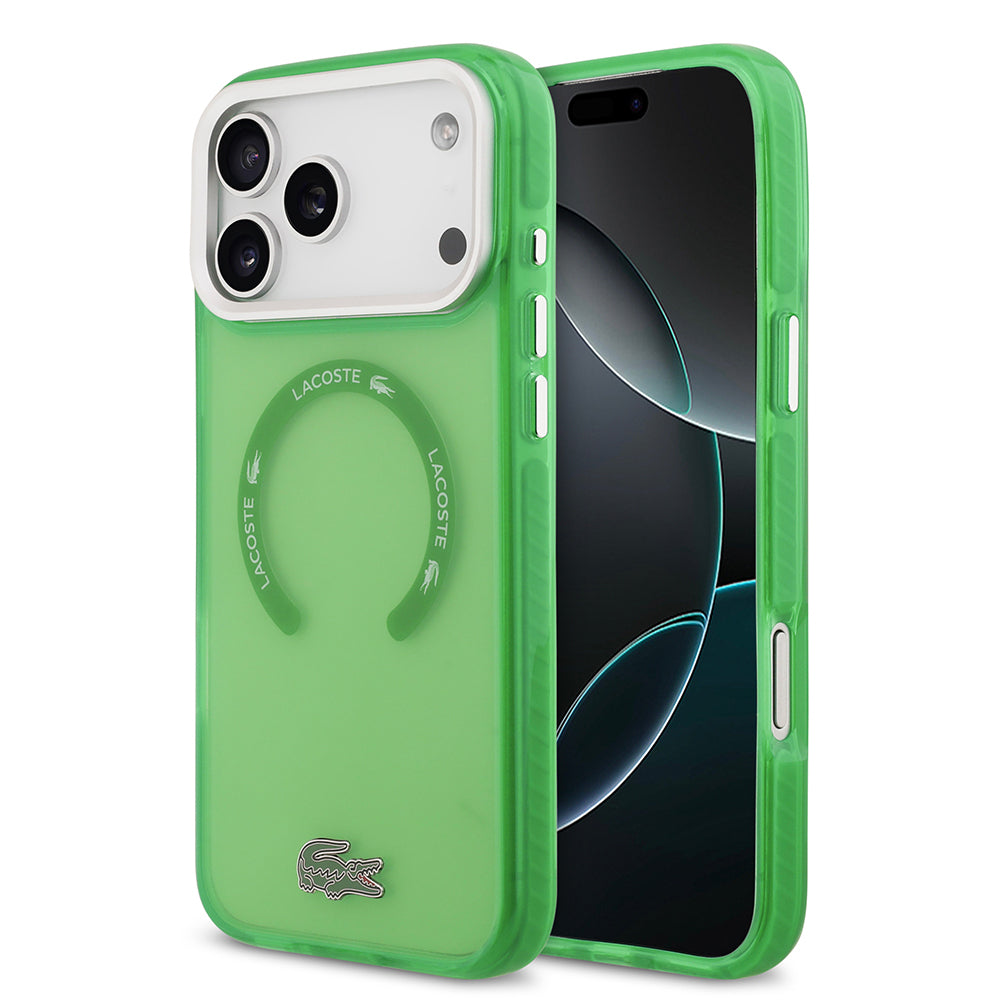 Apple iPhone 17 Pro Max Kılıf Lacoste Orjinal Lisanslı M-safe Şarj Özellikli İkonik Timsah Logolu Buzlu Kapak Yeşil