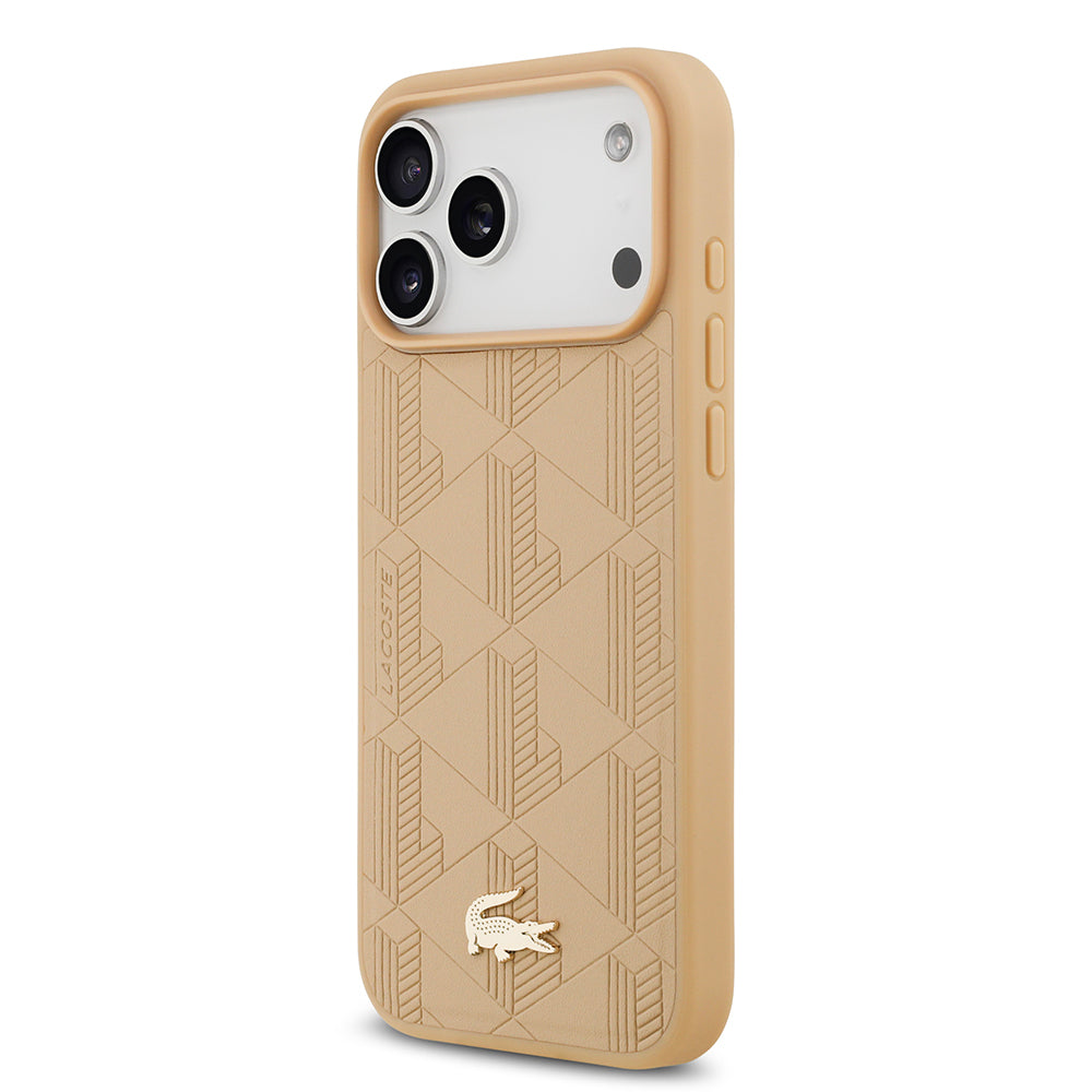 iPhone 17 Pro Max Kılıf Lacoste Orjinal Lisanslı M-safe Şarj Özellikli PU Deri Tasarımlı Karışık Monogram Desenli Kılıf