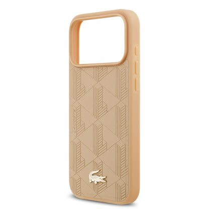 iPhone 17 Pro Max Kılıf Lacoste Orjinal Lisanslı M-safe Şarj Özellikli PU Deri Tasarımlı Karışık Monogram Desenli Kılıf