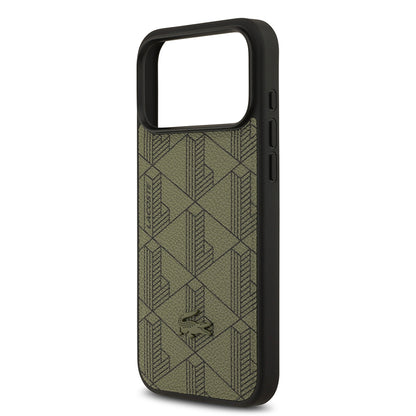 iPhone 17 Pro Max Kılıf Lacoste Orjinal Lisanslı M-safe Şarj Özellikli PU Deri Tasarımlı Kartlıklı Karışık Monogram Desenli Kılıf