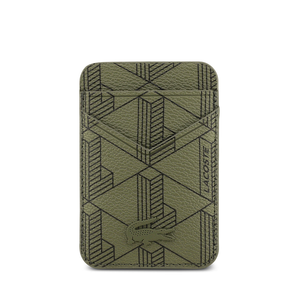 iPhone 17 Pro Max Kılıf Lacoste Orjinal Lisanslı M-safe Şarj Özellikli PU Deri Tasarımlı Kartlıklı Karışık Monogram Desenli Kılıf