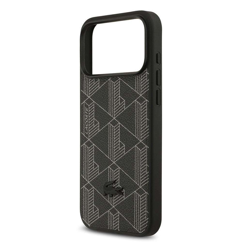 iPhone 17 Pro Max Kılıf Lacoste Orjinal Lisanslı M-safe Şarj Özellikli PU Deri Tasarımlı Kartlıklı Karışık Monogram Desenli Kılıf