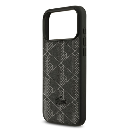 iPhone 17 Pro Max Kılıf Lacoste Orjinal Lisanslı M-safe Şarj Özellikli PU Deri Tasarımlı Kartlıklı Karışık Monogram Desenli Kılıf