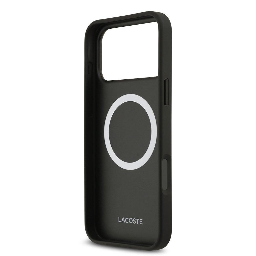 iPhone 17 Pro Max Kılıf Lacoste Orjinal Lisanslı M-safe Şarj Özellikli PU Deri Tasarımlı Kartlıklı Karışık Monogram Desenli Kılıf