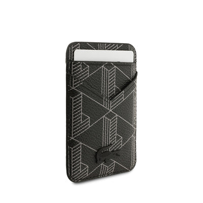 Apple iPhone 17 Pro Max Kılıf Lacoste Orjinal Lisanslı M-safe Şarj Özellikli PU Deri Tasarımlı Kartlıklı Karışık Monogram Desenli Kapak Siyah