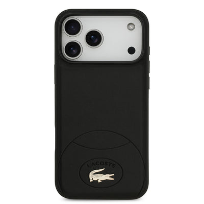 Apple iPhone 17 Pro Max Kılıf Lacoste Orjinal Lisanslı M-safe Şarj Özellikli PU Deri Tasarımlı Metal Logolu Kapak Siyah