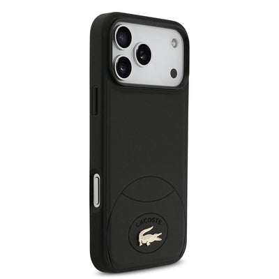 Apple iPhone 17 Pro Max Kılıf Lacoste Orjinal Lisanslı M-safe Şarj Özellikli PU Deri Tasarımlı Metal Logolu Kapak Siyah