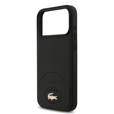 Apple iPhone 17 Pro Max Kılıf Lacoste Orjinal Lisanslı M-safe Şarj Özellikli PU Deri Tasarımlı Metal Logolu Kapak Siyah