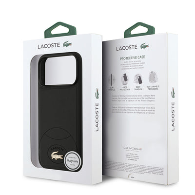 Apple iPhone 17 Pro Max Kılıf Lacoste Orjinal Lisanslı M-safe Şarj Özellikli PU Deri Tasarımlı Metal Logolu Kapak Siyah