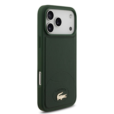 Apple iPhone 17 Pro Max Kılıf Lacoste Orjinal Lisanslı M-safe Şarj Özellikli PU Deri Tasarımlı Metal Logolu Kapak Yeşil