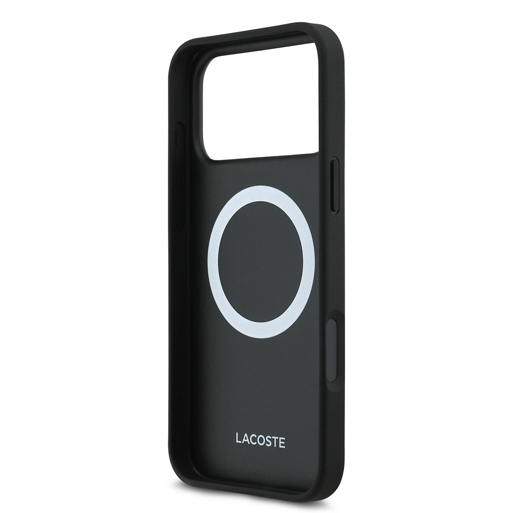 iPhone 17 Pro Max Kılıf Lacoste Orjinal Lisanslı M-safe Şarj Özellikli PU Pike Desenli Metal Logolu Kartlıklı Kılıf