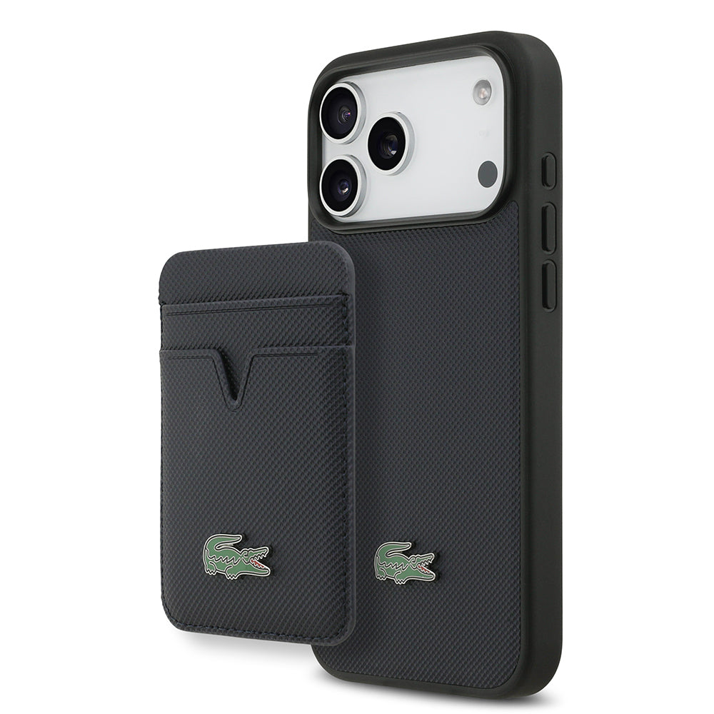 iPhone 17 Pro Max Kılıf Lacoste Orjinal Lisanslı M-safe Şarj Özellikli PU Pike Desenli Metal Logolu Kartlıklı Kılıf