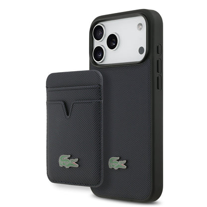 iPhone 17 Pro Max Kılıf Lacoste Orjinal Lisanslı M-safe Şarj Özellikli PU Pike Desenli Metal Logolu Kartlıklı Kılıf