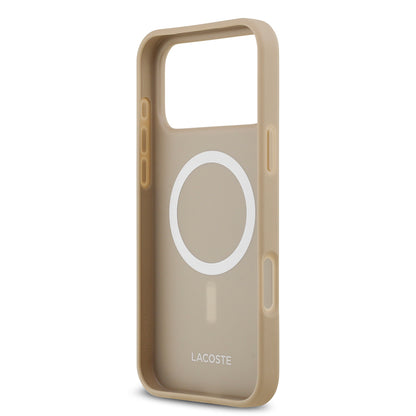 iPhone 17 Pro Max Kılıf Lacoste Orjinal Lisanslı M-safe Şarj Özellikli PU Pike Desenli Metal Logolu Kartlıklı Kılıf