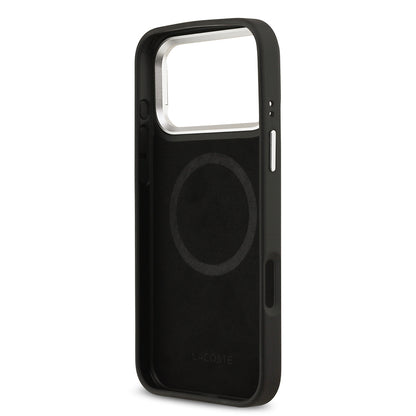 iPhone 17 Pro Max Kılıf Lacoste Orjinal Lisanslı M-safe Şarj Özellikli PU Pike Desenli Standlı Metal Logolu Kılıf