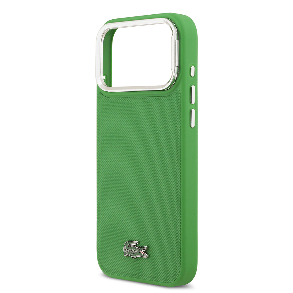 iPhone 17 Pro Max Kılıf Lacoste Orjinal Lisanslı M-safe Şarj Özellikli PU Pike Desenli Standlı Metal Logolu Kılıf