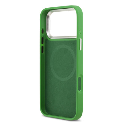 Apple iPhone 17 Pro Max Kılıf Lacoste Orjinal Lisanslı M-safe Şarj Özellikli PU Pike Desenli Standlı Metal Logolu Kapak Yeşil