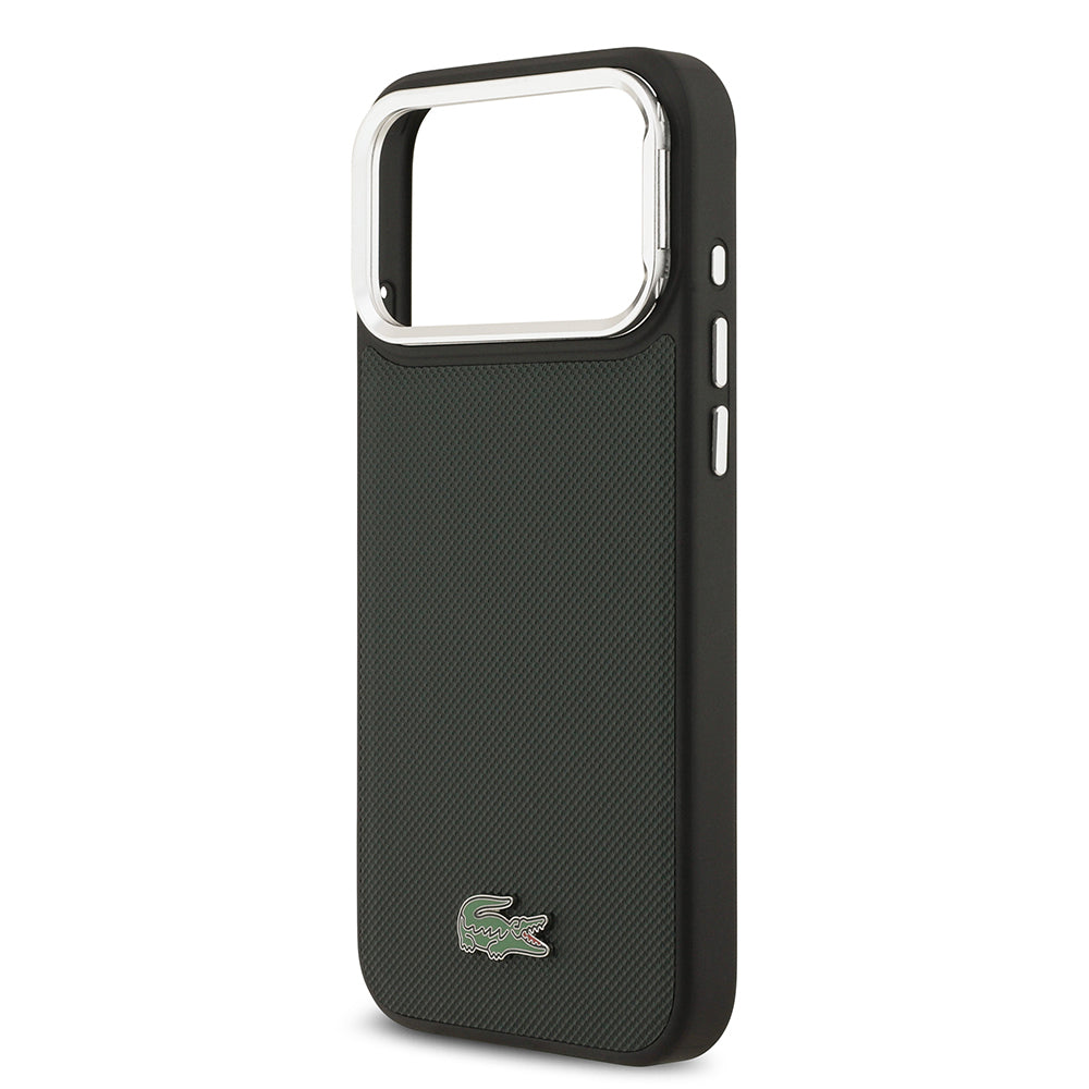 iPhone 17 Pro Max Kılıf Lacoste Orjinal Lisanslı M-safe Şarj Özellikli PU Pike Desenli Standlı Metal Logolu Kılıf