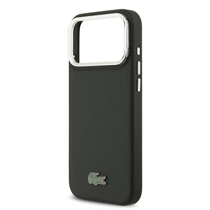 iPhone 17 Pro Max Kılıf Lacoste Orjinal Lisanslı M-safe Şarj Özellikli PU Pike Desenli Standlı Metal Logolu Kılıf