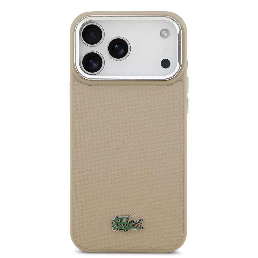 iPhone 17 Pro Max Kılıf Lacoste Orjinal Lisanslı M-safe Şarj Özellikli PU Pike Desenli Standlı Metal Logolu Kılıf