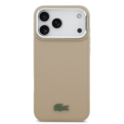 iPhone 17 Pro Max Kılıf Lacoste Orjinal Lisanslı M-safe Şarj Özellikli PU Pike Desenli Standlı Metal Logolu Kılıf