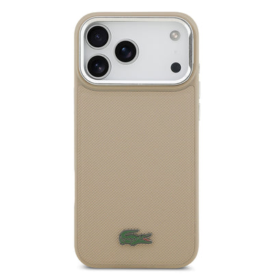 Apple iPhone 17 Pro Max Kılıf Lacoste Orjinal Lisanslı M-safe Şarj Özellikli PU Pike Desenli Standlı Metal Logolu Kapak Koyu Yeşil