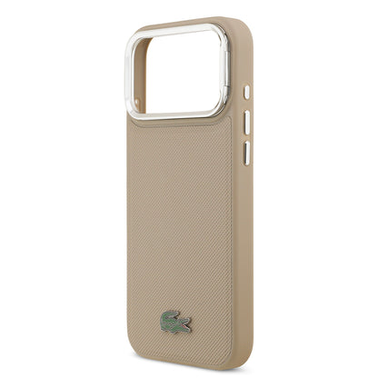 iPhone 17 Pro Max Kılıf Lacoste Orjinal Lisanslı M-safe Şarj Özellikli PU Pike Desenli Standlı Metal Logolu Kılıf