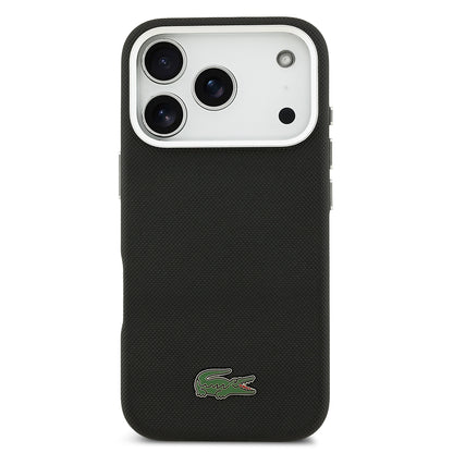 Apple iPhone 17 Pro Max Kılıf Lacoste Orjinal Lisanslı M-Safe Şarj Özellikli PVC Pike Desenli Arka Yüzey İkonik Timsah Dokuma Logolu Kapak