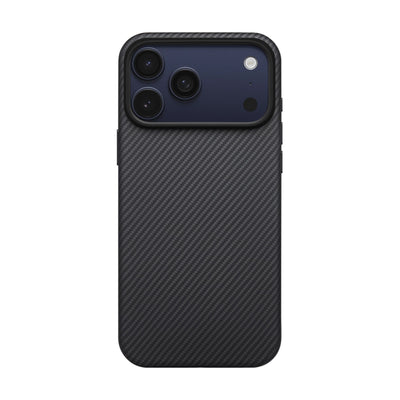Apple iPhone 17 Pro Max Kılıf M-safe Şarj Özellikli 1500D Aramid Fiber Pitaka Military-Grade Classic Serisi Black-Grey Twill Kapak Siyah-Gri