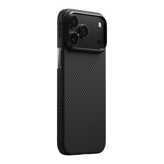 iPhone 17 Pro Max Kılıf M-safe Şarj Özellikli 1500D Aramid Fiber Pitaka Ultra-Slim Classic Serisi Black-Grey Twill Kılıf