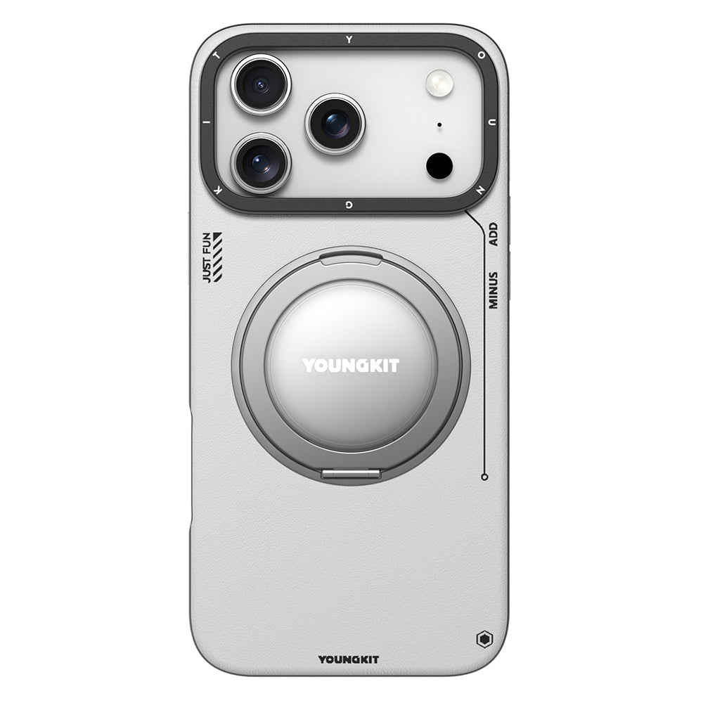 iPhone 17 Pro Max Kılıf M-safe Şarj Özellikli 360 Derece Standlı Basit Mat Deri Desenli Youngkit Tech Leather Serisi Kılıf