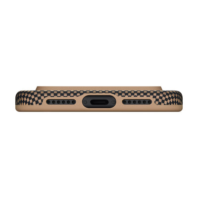 Apple iPhone 17 Pro Max Kılıf M-safe Şarj Özellikli Aramid Fiber Pitaka Military-Grade Sunset-Moonrise Serisi Sunset Kapak Kahverengi