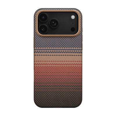 Apple iPhone 17 Pro Max Kılıf M-safe Şarj Özellikli Aramid Fiber Pitaka Military-Grade Sunset-Moonrise Serisi Sunset Kapak Kahverengi