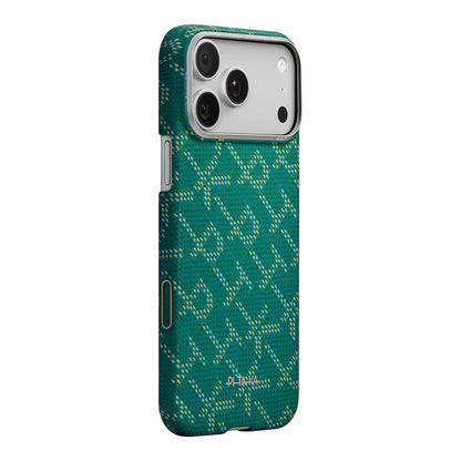 iPhone 17 Pro Max Kılıf M-safe Şarj Özellikli Aramid Fiber Pitaka Tactile Woven Monogram Serisi Kılıf