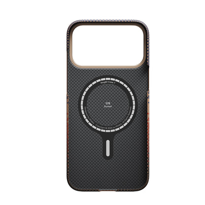 iPhone 17 Pro Max Kılıf M-safe Şarj Özellikli Aramid Fiber Pitaka Tactile Woven Sunset-Moonrise Serisi Kılıf