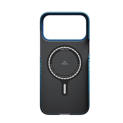 Apple iPhone 17 Pro Max Kılıf M-safe Şarj Özellikli Aramid Fiber Pitaka Tactile Woven Sunset-Moonrise Serisi Sunset Kapak Mavi