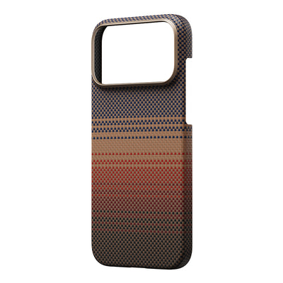 Apple iPhone 17 Pro Max Kılıf M-safe Şarj Özellikli Aramid Fiber Pitaka Tactile Woven Sunset-Moonrise Serisi Sunset Kapak Mavi