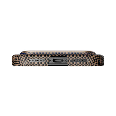 Apple iPhone 17 Pro Max Kılıf M-safe Şarj Özellikli Aramid Fiber Pitaka Tactile Woven Sunset-Moonrise Serisi Sunset Kapak Mavi