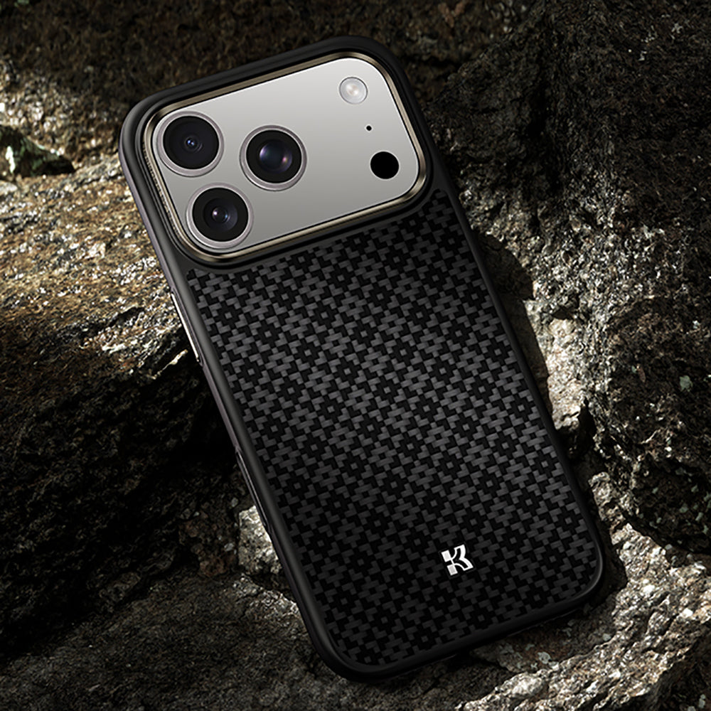 Apple iPhone 17 Pro Max Kılıf M-Safe Şarj Özellikli Benks ArmorPro ArmorGrid Serisi Kevlar Kapak Siyah