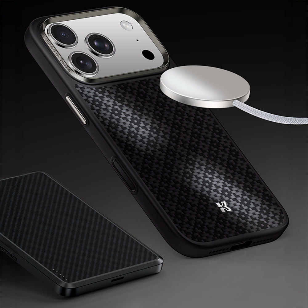 Apple iPhone 17 Pro Max Kılıf M-Safe Şarj Özellikli Benks ArmorPro ArmorGrid Serisi Kevlar Kapak Siyah