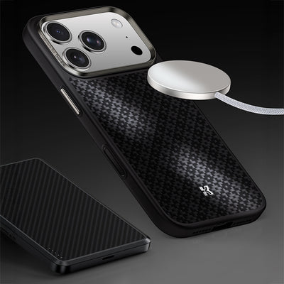 Apple iPhone 17 Pro Max Kılıf M-Safe Şarj Özellikli Benks ArmorPro ArmorGrid Serisi Kevlar Kapak Siyah