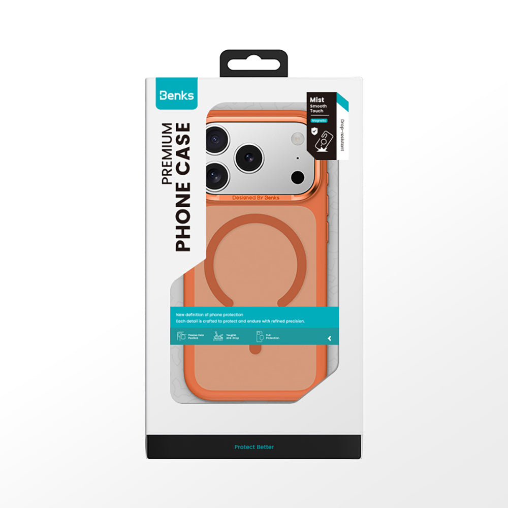 Apple iPhone 17 Pro Max Kılıf M-Safe Şarj Özellikli Benks Mist C-Magnet Kapak Turuncu