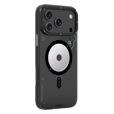Apple iPhone 17 Pro Max Kılıf M-safe Şarj Özellikli Disk Desenli Youngkit Disc Battle Kapak Gri
