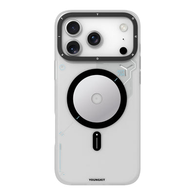 Apple iPhone 17 Pro Max Kılıf M-safe Şarj Özellikli Disk Desenli Youngkit Disc Battle Kapak Gri