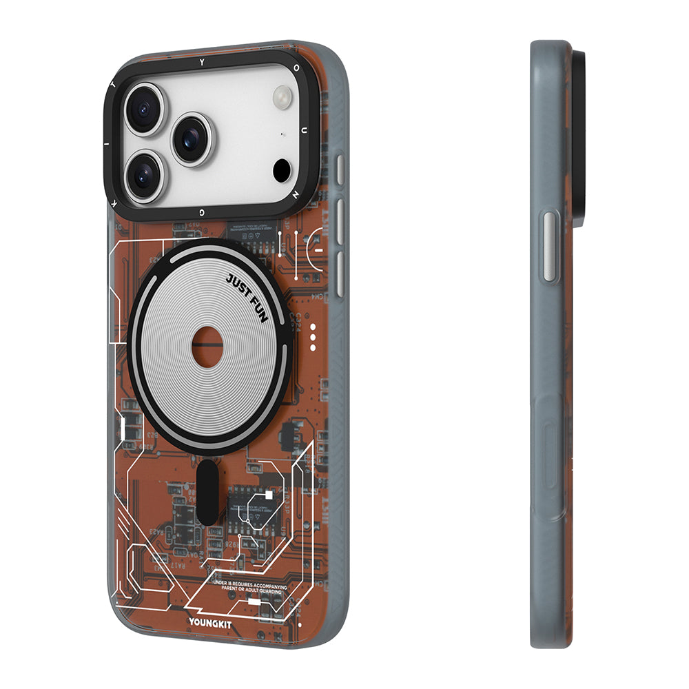 Apple iPhone 17 Pro Max Kılıf M-safe Şarj Özellikli Kamera Denetim Butonlu Youngkit Technology Serisi Kapak Turuncu