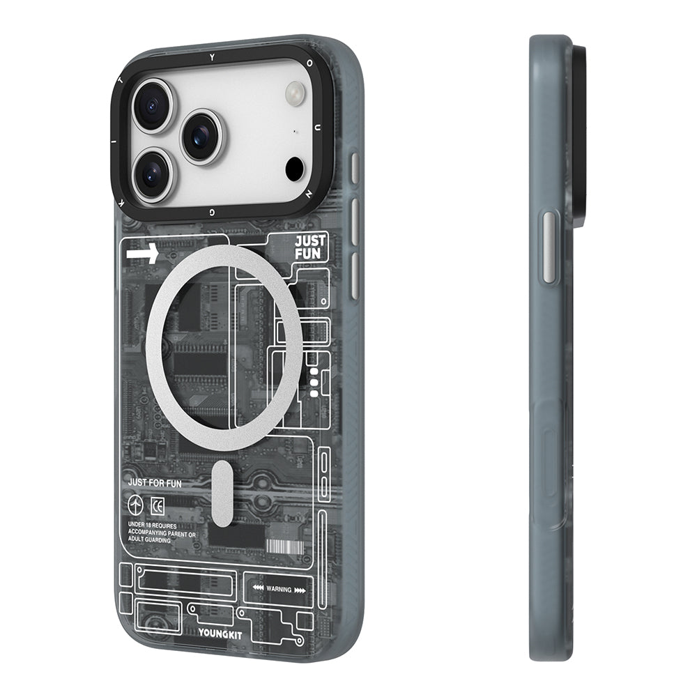 Apple iPhone 17 Pro Max Kılıf M-safe Şarj Özellikli Kamera Denetim Butonlu Youngkit Technology Serisi Kapak Mavi